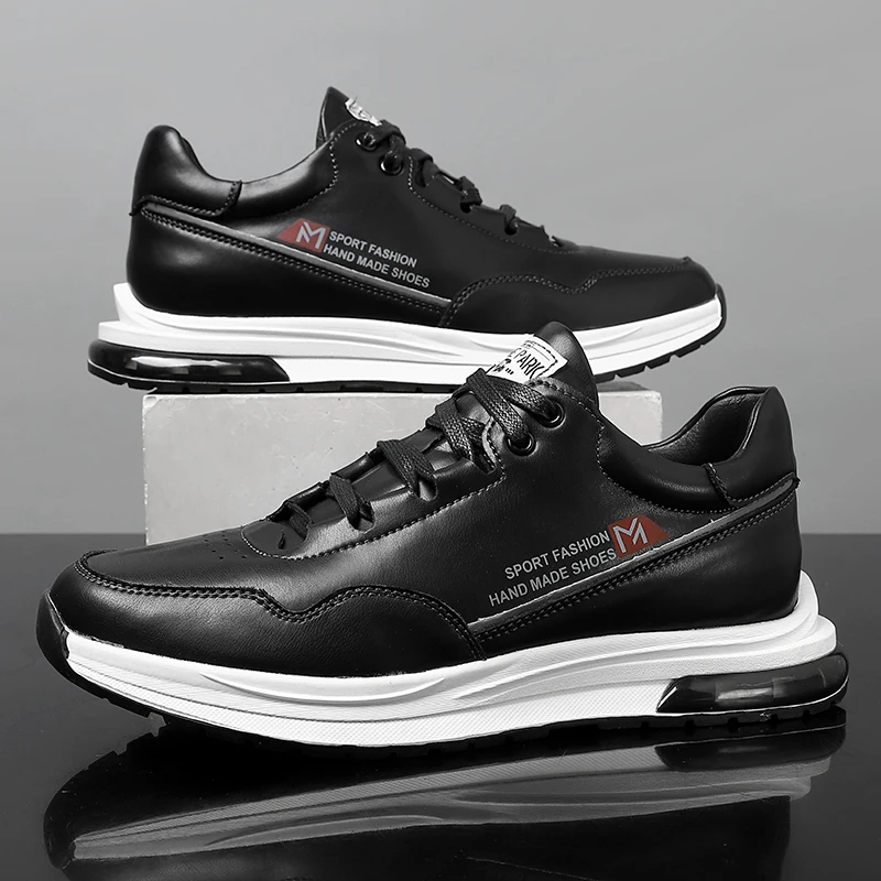 Man Genuine Leather Lift Sneakers Elevator Shoes Height Increase Shoes for Men Insole 6cm White Black Sports Casual Fashion Men