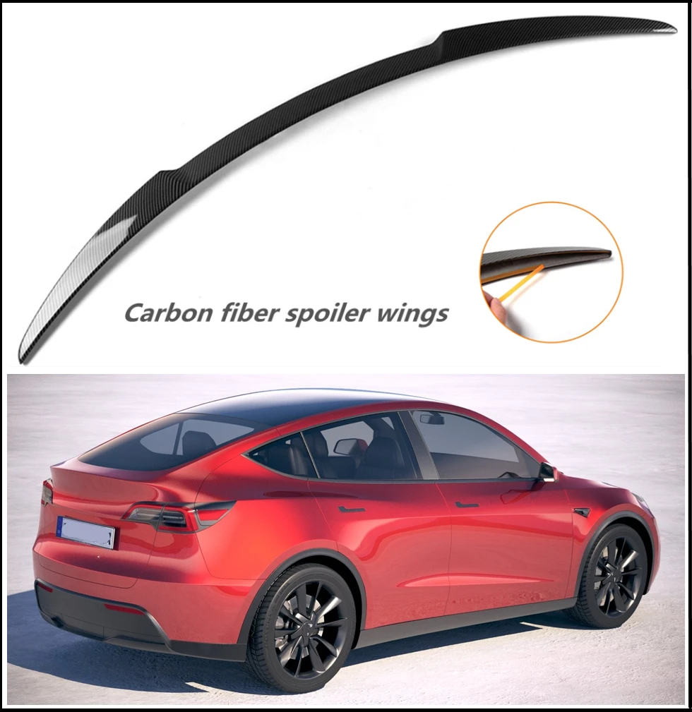 

For Tesla Model Y 2020 2021 Spoiler Wing Carbon Fiber Rear Trunk Lip Tail wing Glossy Black Spoiler Wing Exterior Parts