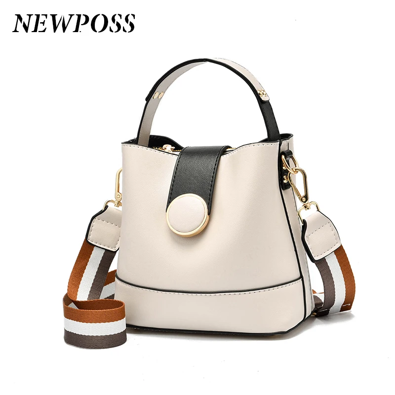 

2020 New Women Bag with Colorful Strap Bucket Bag Women PU Leather Shoulder Bags Brand Designer Ladies Crossbody Messenger Bags