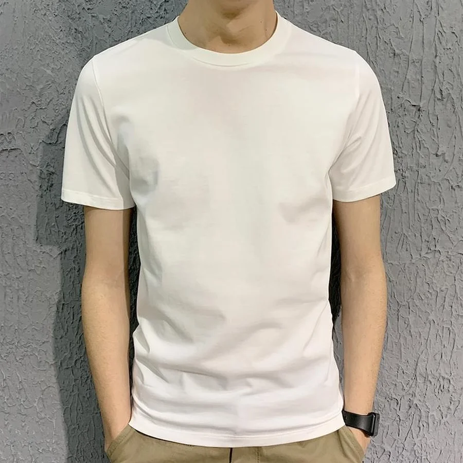 

2022 Summer White Solid T Shirt Men Cotton Causal O-neck Basic T-shirt Male High Quality Classical New Slim fit Tops