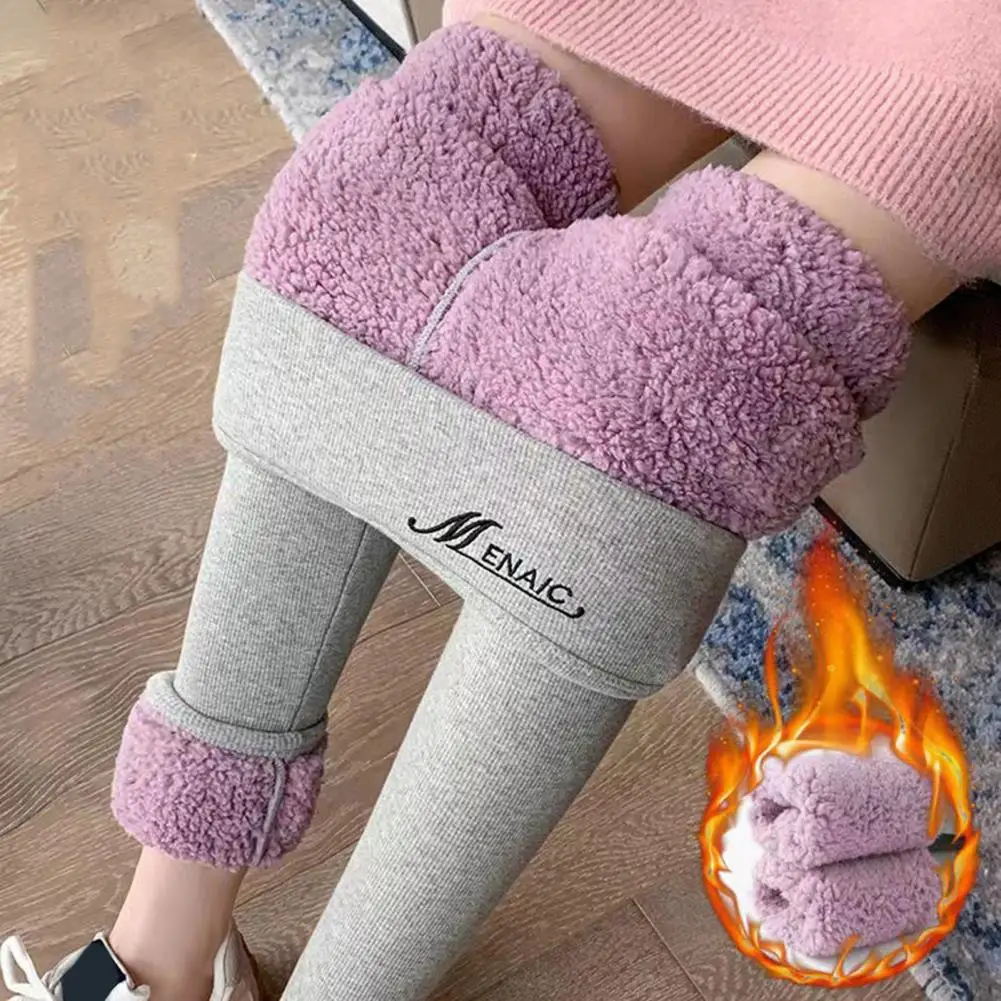 

Winter Women Leggings Velvet High Waist Hip Lifting Control Tummy Letter Pencil Pants Leggings Plush Lining Bottoming Pants