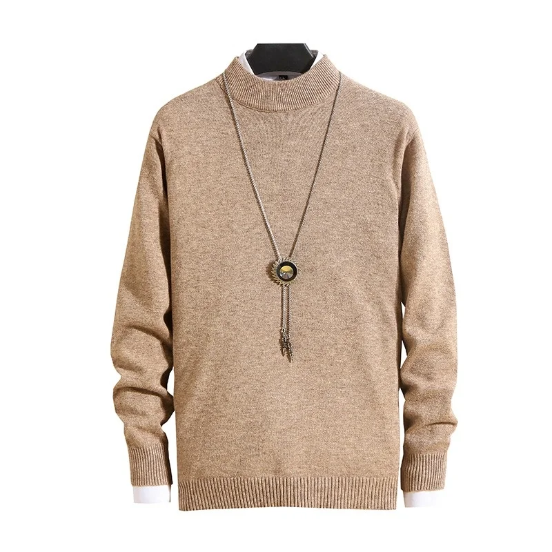 

2023 New Men's Half High Neck Sweater Solid Color Slim Fit Business Casual Warmth