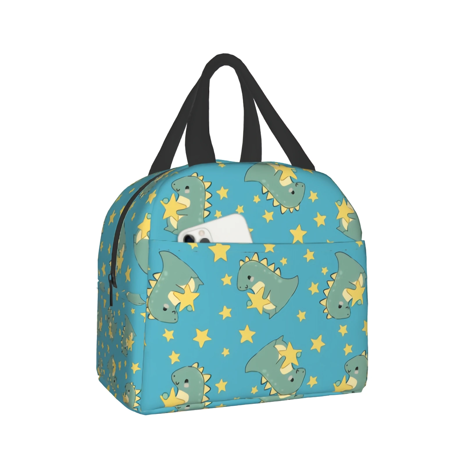 

Cartoon Dino Lunch Bag Cute Dinosaur And Stars Tote Bag Childish Insulated Lunch Bag for Women Men Teen Girls Boys