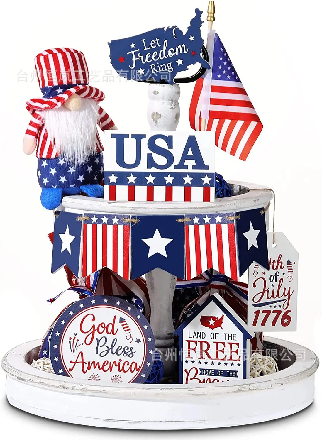 

USA Independence Day Tray Ornaments 6Pcs/set Wooden Independence Day Decor For Home 4th Of July 2023 Party God Bless America