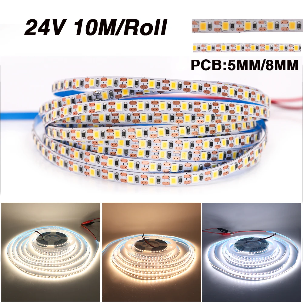 10M/Roll LED Strip DC 24V 120Leds/M 2835 IP21 White/Warm/Natural White Flexible Ribbon Rope LED Light