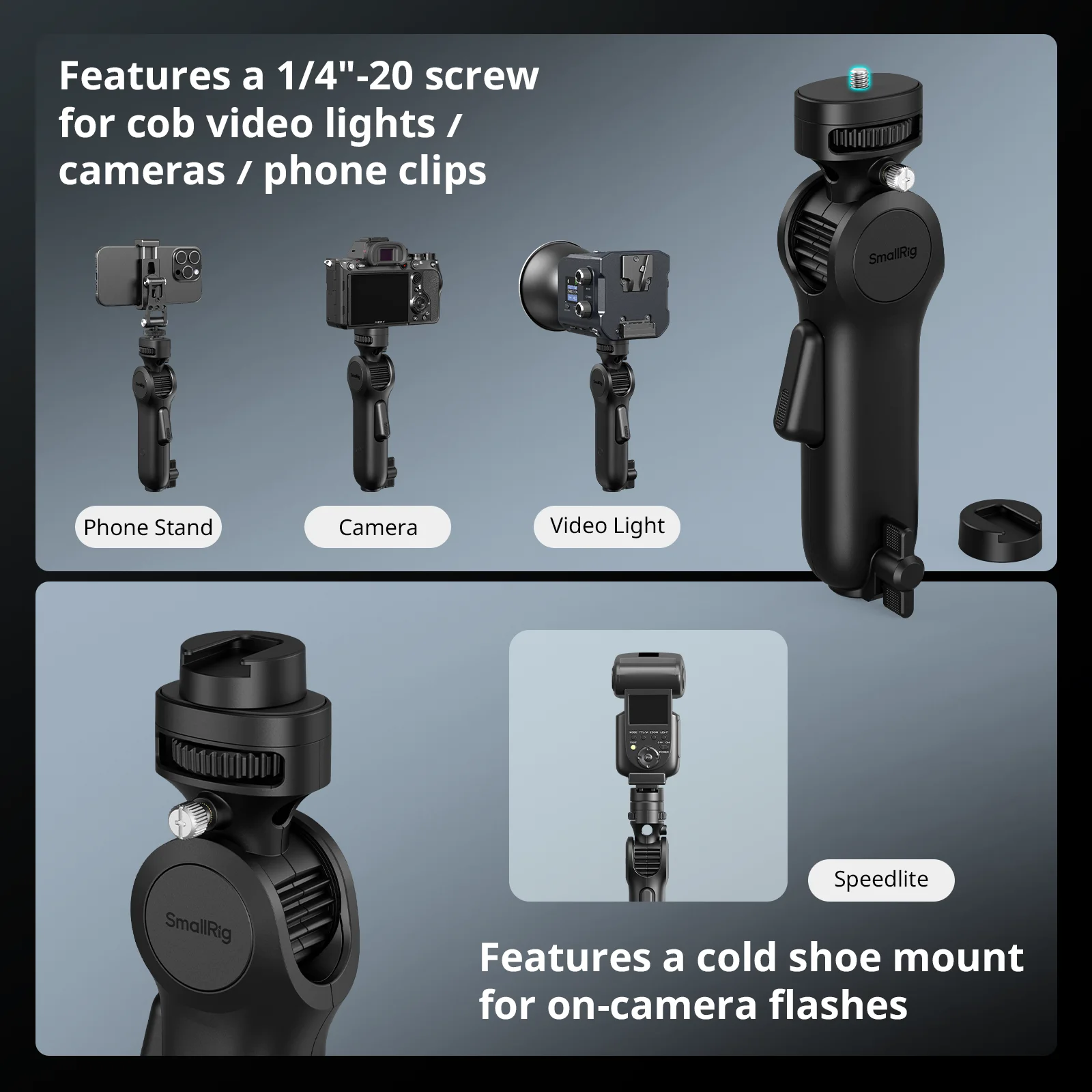 Фото Быстроразъемный адаптер для подставки для светильника SmallRig, универсальная ручка для светильника, нагрузка 3 кг, адаптер для холодного башмака от 1/4 дюйма-20, 5181 №2