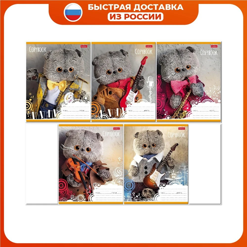 Набор тетрадей 18 л. х 10 шт Hatber &quotКот Басик&quot А5+ линия на скобе скругленные углы 5