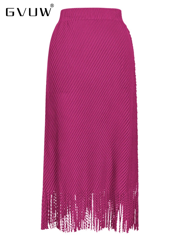 

GVUW Tassel Pleated Hip Wrap Skirts For Women Solid Color Elastic Waist Scale 2023 Summer Fashion Elegant Skirt Female 17J1448