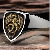 dragon shield fire carved ring for man womens punk gothic breathing dragon ring jewelry gold animal hip hop punk ring gift