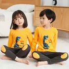 Пижама для мальчиков и девочек, хлопковая, с рисунком динозавра, на осень, От 2 до 13 лет