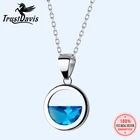 Женское серебро 100% пробы, с круглым синим кристаллом, 925 пробы, DS1173, короткое ожерелье с подвеской