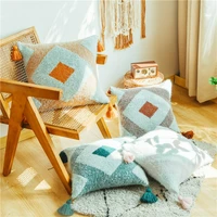 plush tassel cushion cover 45x45cm american style rhombus lattice for sofa living room bedroom home decoration pillow case