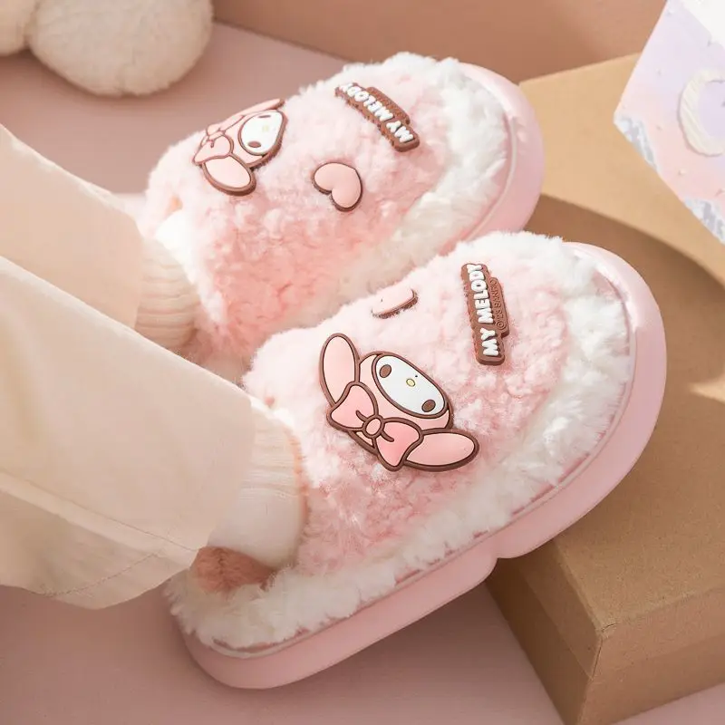

Sanrio My Melody Child Cotton Slippers Girl Indoor Home Cute Cartoon Plush Anti-Slip Keep Warm Soft Soft Bottom Light Cotton Mop