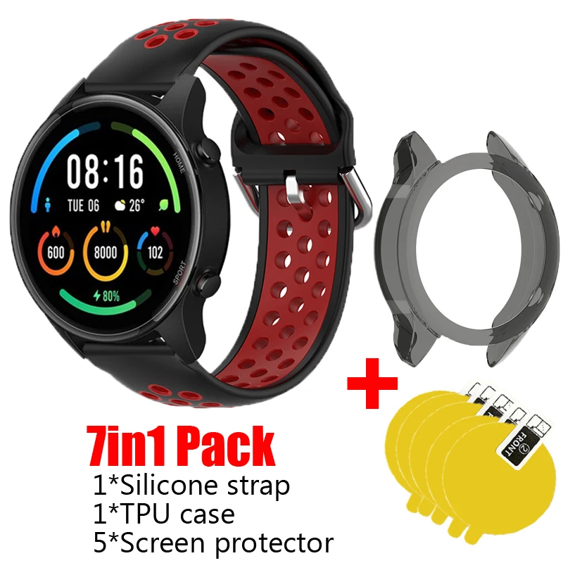 

7in1 Strap for Xiaomi Mi Smart Watch Color sports Bracelet Band silicone Wristband XMWTCL02 TPU case cover screen protector flim