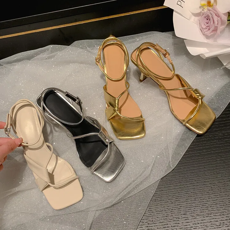 Женские сандалии на весну и лето женская обувь тонком каблуке 7 см из натуральной