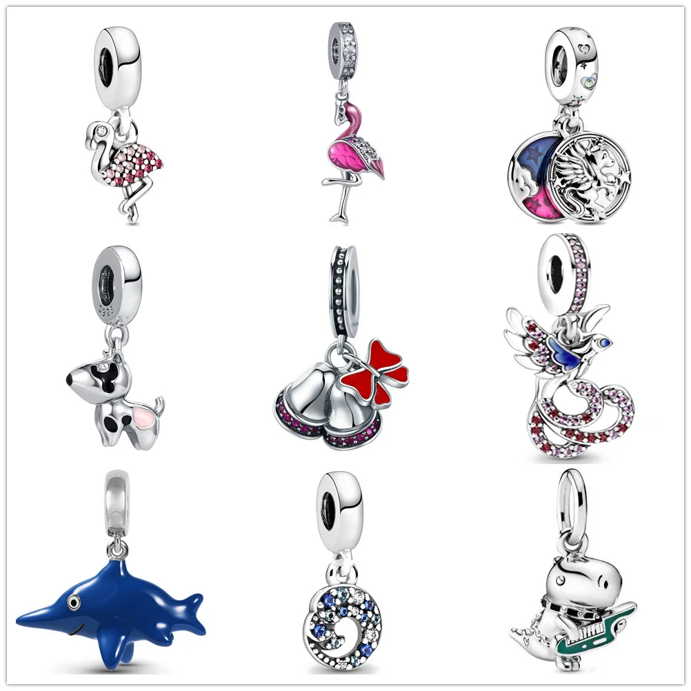 Женский серебряный браслет с фламинго единорогом акулой колокольчиками волнами