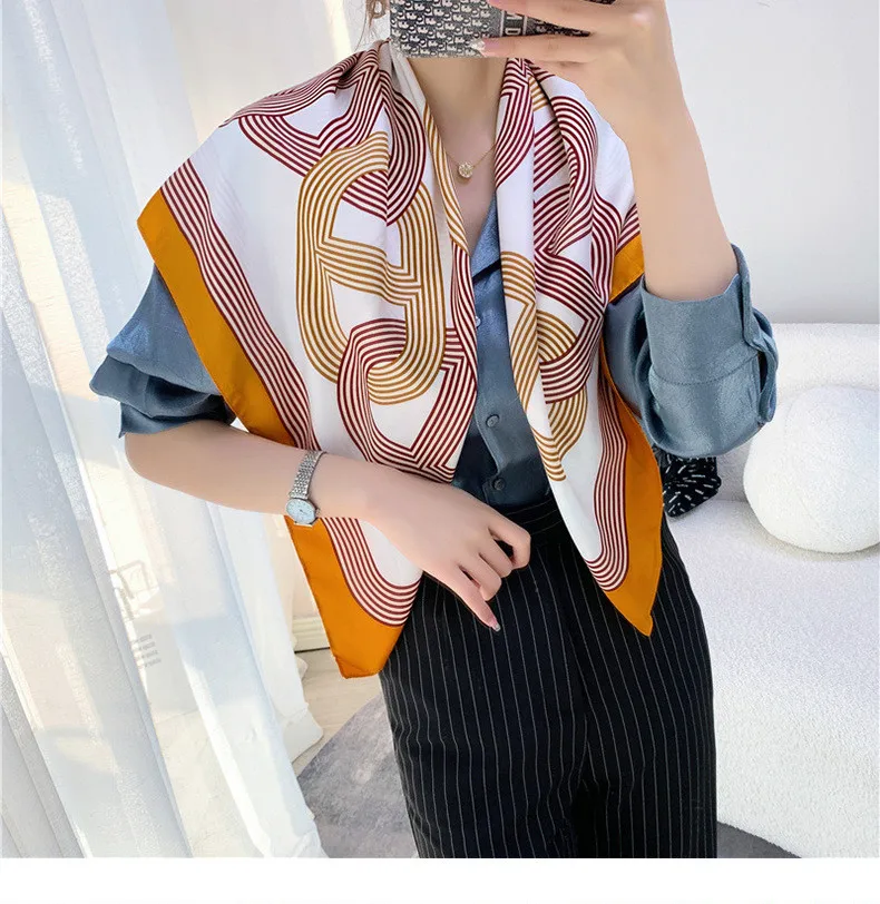 

Lady Spring and Autumn New Silk Scarf Women's Print 90cm Stain Square Headscarf Outdoor Neck Hair Decorate Shawl Wrap Hijab