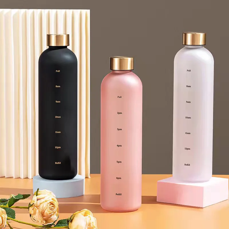 

1000ml Bisphenol A Free Mug Frosted Plastic Mug with Time Scale Large Capacity Outdoor Sports Bottle Stylish Water Bottle