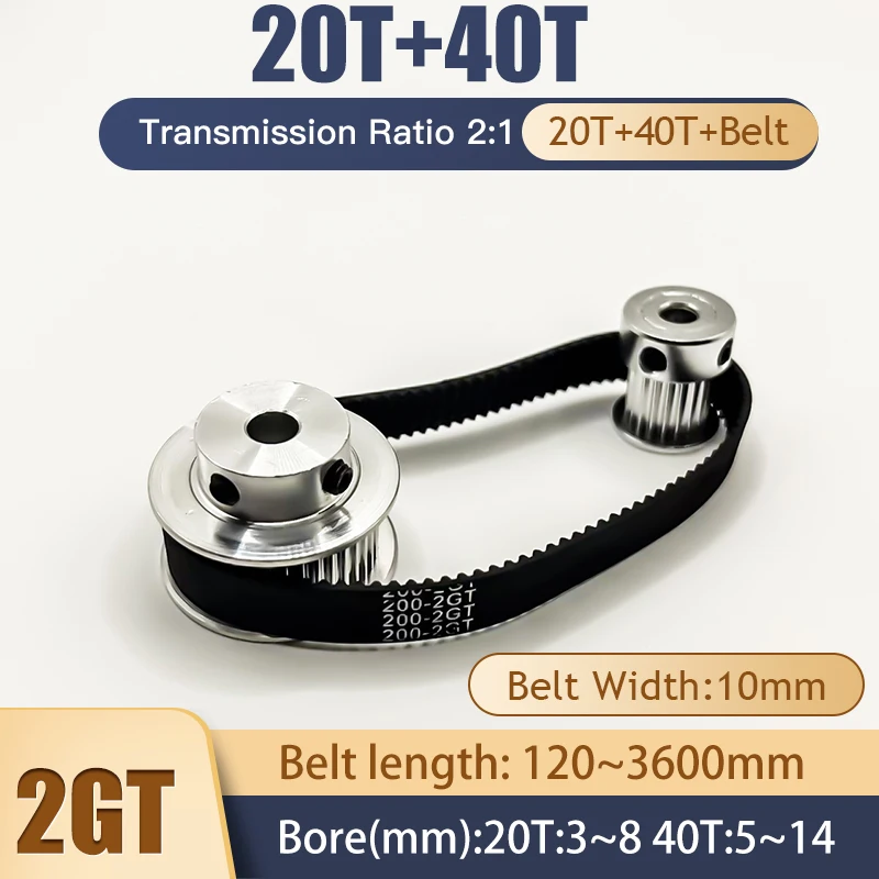 

2GT 2M 20T:40T Pulley Teeth GT2 Timing Belt Pulley Set Bore 3~14mm Belt Width 10mm Tensioning Wheel Synchronous Pulley Belt Kit