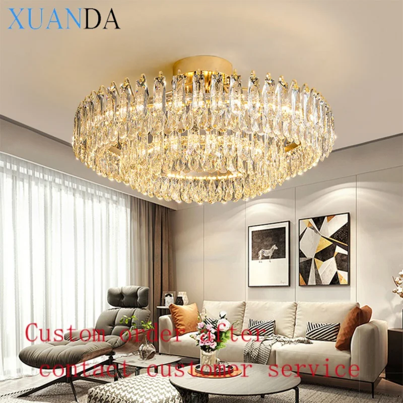 

Round shape Gold Hotel Modern Lights Lighting Led Pendant Lights Luxury Crystal Chandeliers Ceiling lamp with colors dimming