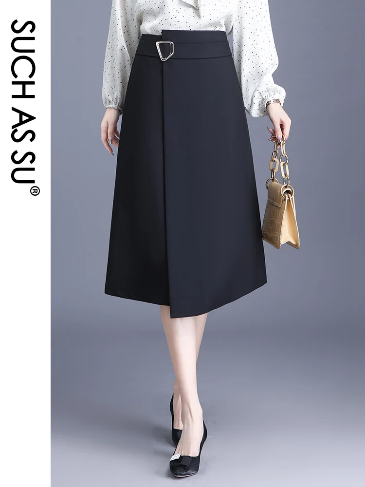 

SUCH AS SU Spring Summer Skirts Women 2023 Black Brown Knitted Asymmetrical Split High Waist S-3XL Size Mid Long Skirt Female