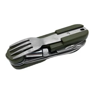 outdoor fold tableware portable army green folding camping cutlery knife fork spoon bottle opener stainless steel travel set