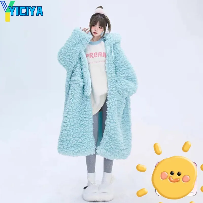 

YICIYA шерстяные пальто с капюшоном женские тренчи теплые пальто 2023 модная осенне-зимняя женская одежда винтажная Y2k хлопковая Верхняя одежда Топы