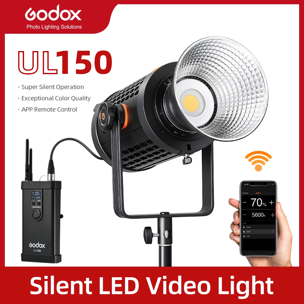 

Godox 150W UL150 UL-150 5600K Color Temperature Silent Bowens Mount LED Video Light Remote Control And App Support