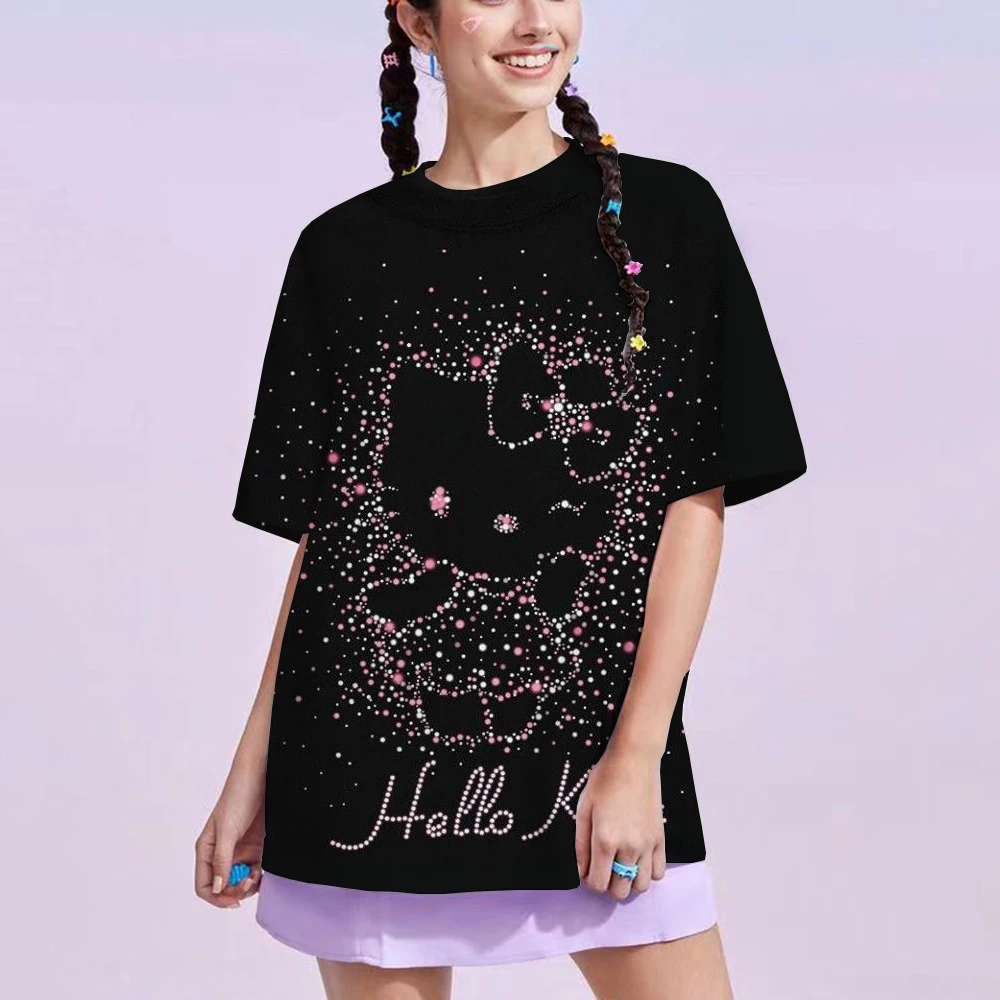 Футболка HelloKitty с принтом на годовщину 50 женские кавайные топы Sanrioed в стиле