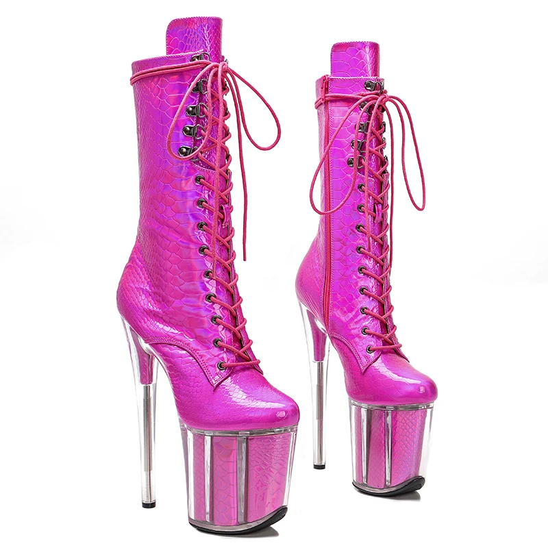 Leecabe 20CM/8inches  Shinny holo PU upper High Heel platform Boots Pole Dance boots