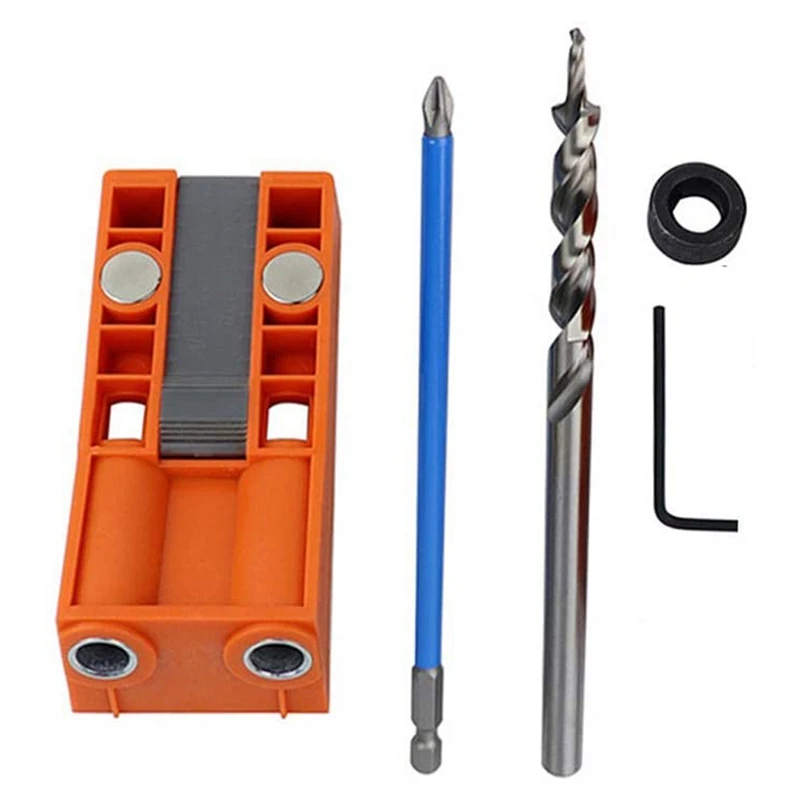 

15 Degrees Pocket Hole Jig, 5Pcs/Set Locating Hole Jig Kit With Drill Guide For Woodworking Angle Drilling Holes