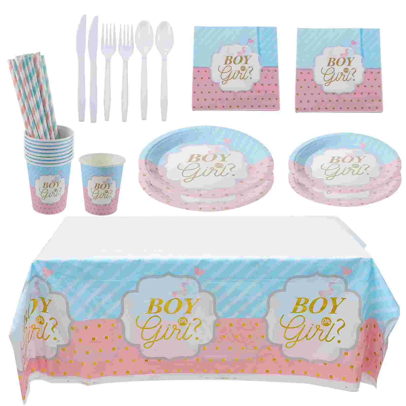 

Reveal Gender Party Plates Or Boy Girl Napkins Set Baby Supplies Cups Tableware Tablecloth Flatware Decorations Cutlery