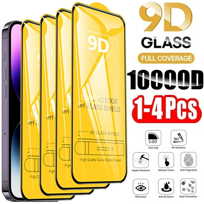 9D Screen Protector Tempered Glass for iPhone 17 16 Pro Max 16e 15 14 13 12 11 Protective Glass for 