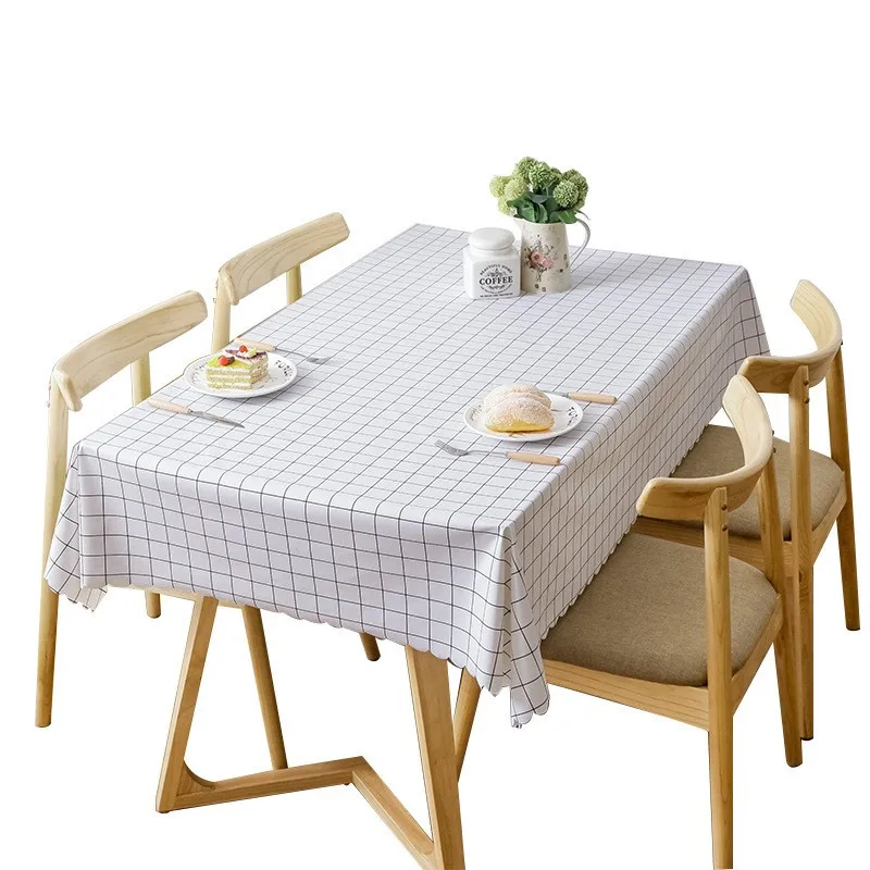 

New PVC Tablecloth White PlaidWater Proof Oil-proof Anti-scald Table Cloth Rectangle Table Mat Home Tablecloth