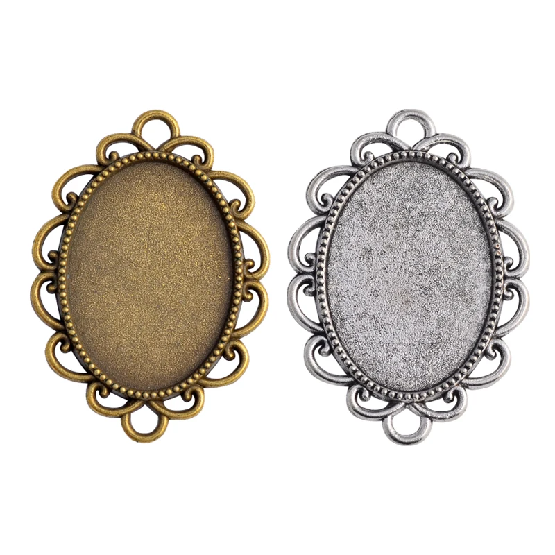

10pcs 18x25mm Inner Size Antique Silver Plated Bronze Flowers Contact Style Cabochon Base Setting Pendant necklace findings