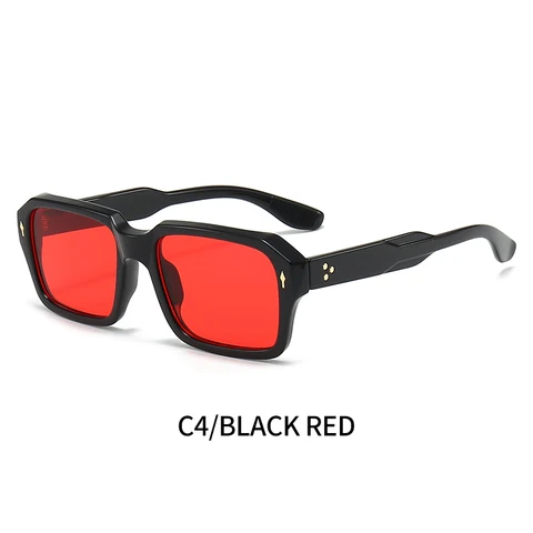 Новинка, трендовые квадратные красные солнцезащитные очки, женские брендовые дизайнерские очки с заклепками, мужские прямоугольные солнцезащитные очки, женские UV400 Oculos De Sol