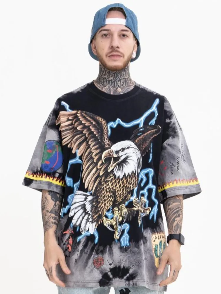 

Men Overisize T-shirts 2022 Summer New Short Sleeve High Street Tops E382