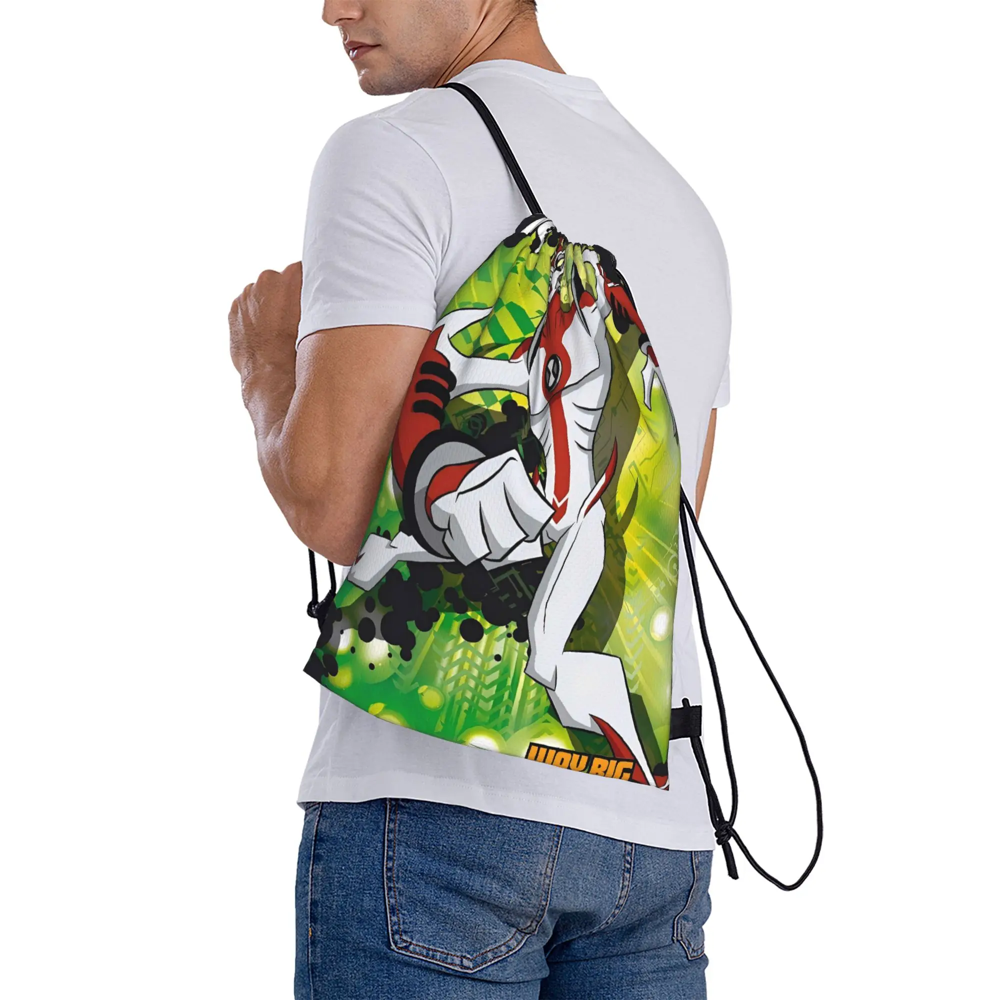 Фото Сумка на шнурке Ben 10 Hero Time Stories Fuzzy, забавный спортивный рюкзак для студентов, складной мешок-рюкзак на шнурке №1