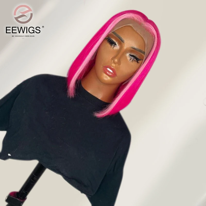 

Короткие Синтетические прямые Термостойкие прозрачные парики 13x4 розового цвета для женщин