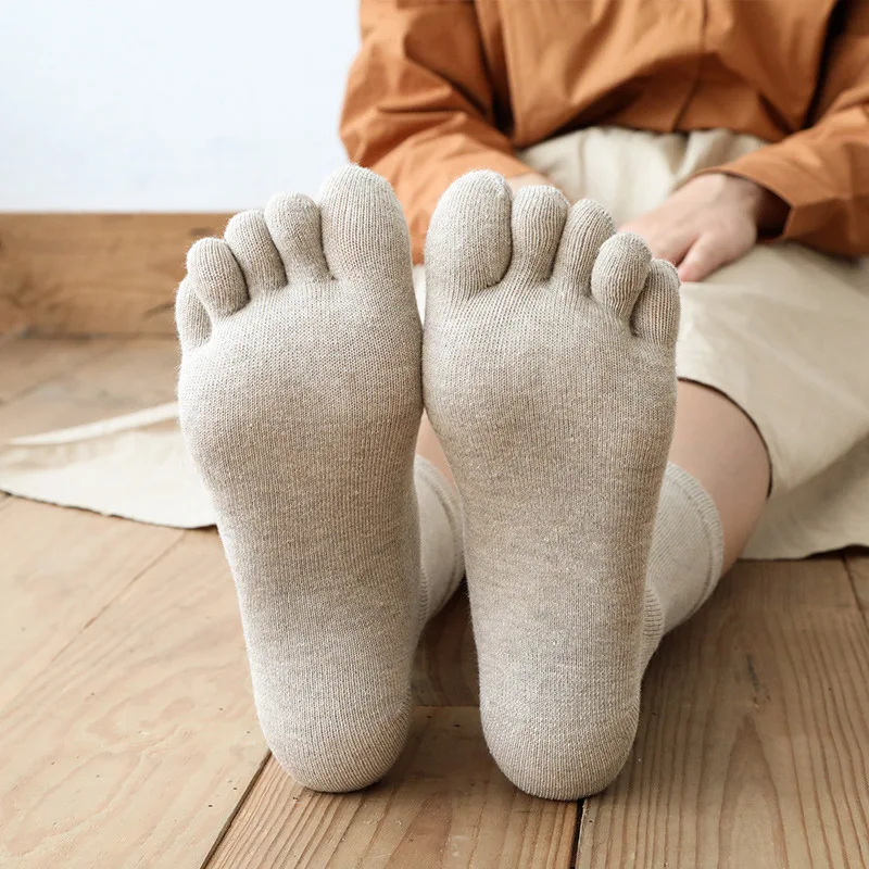 5 Pairs Socks Women's Five Finger Cotton Socks Solid Breathable Soft Warm Separate Toe Elastic Short Harajuku Socks with Toes