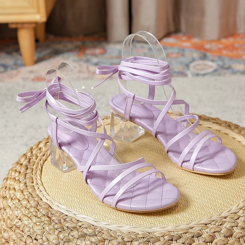 

European and American sandal women 2022 new sexy summer hoop toe strap women's shoes round head crystal thick single shoes for w