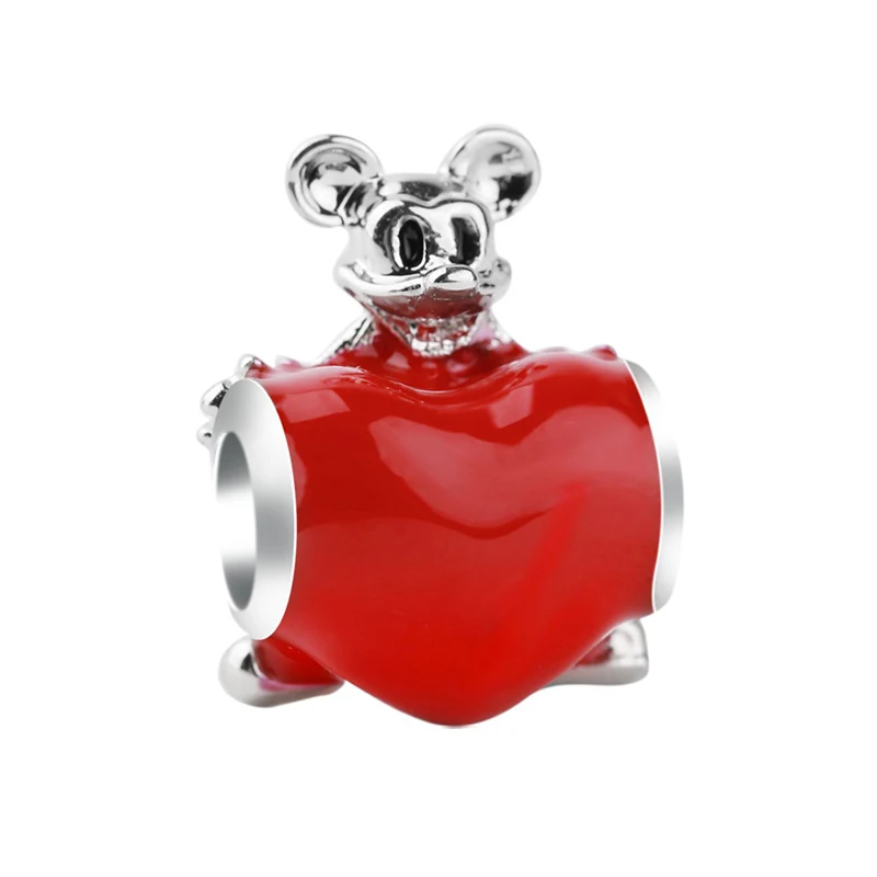 

Disney Anime Mickey Mouse Holding Love Heart Beads for Jewelry Making Fit Original Pandora Charms Bracelet Women Accessories DIY