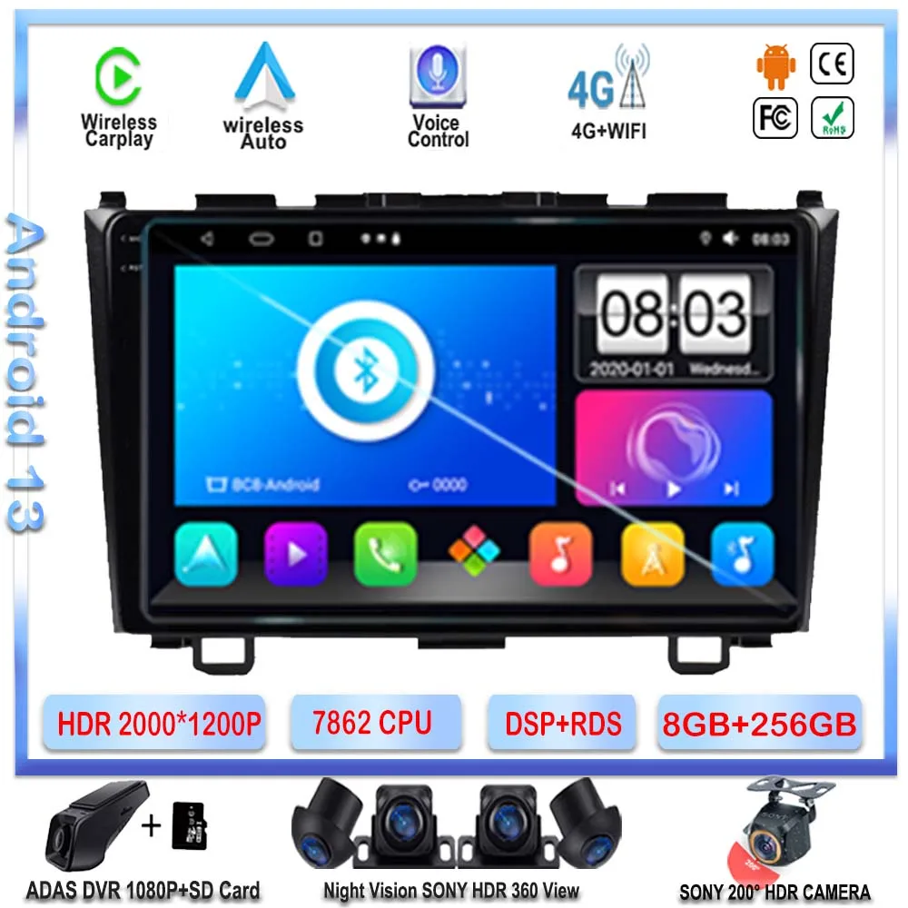 

7862 ЦП Android 13 Авто Радио DVD для r Honda CRV 2006-2012 Стерео головное устройство мультимедийный видеоплеер навигация GPS NO 2DIN BT