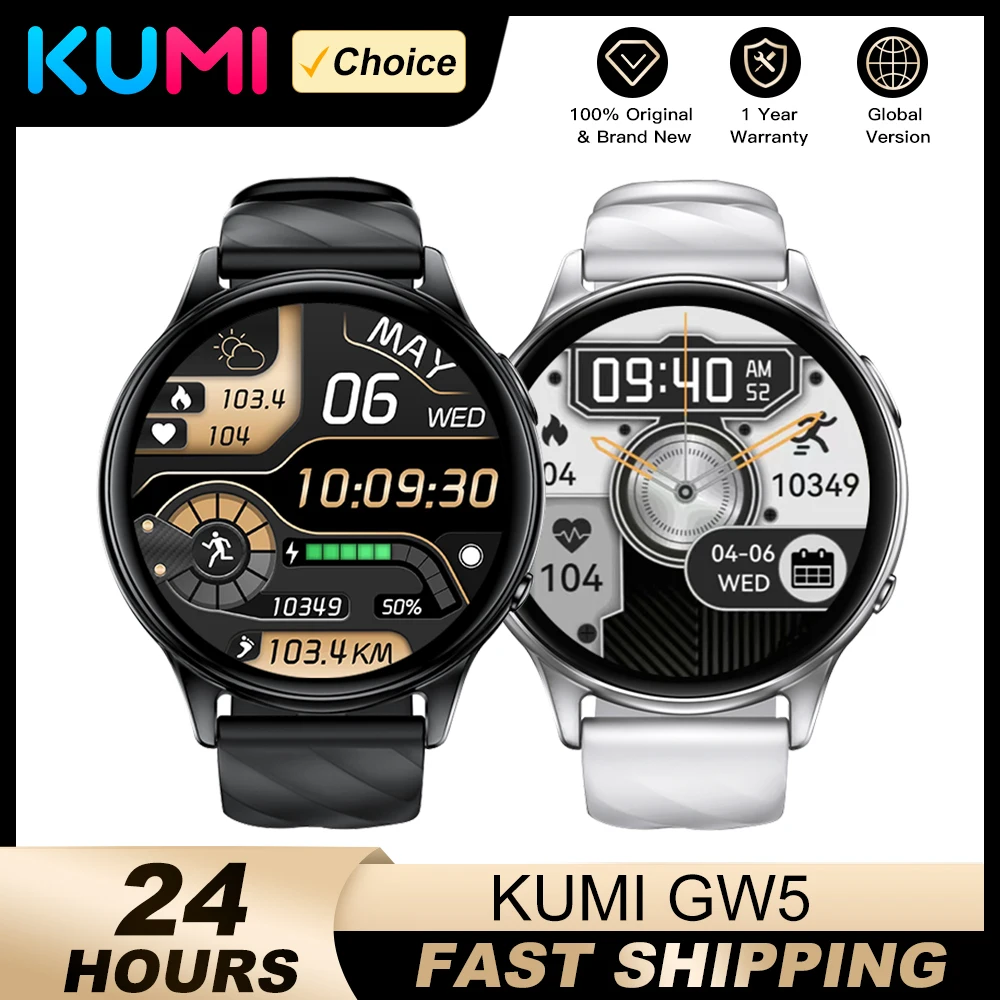 Смарт-часы Kumi-GW5 Bluetooth 5 2 1 39 дюйма HD-экран мониторы сердечного ритма и