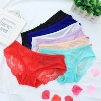 sexy seethrough lace panties women underwear hollow out intimate lingerie red black purple elastic band bowknot pink girl tanga