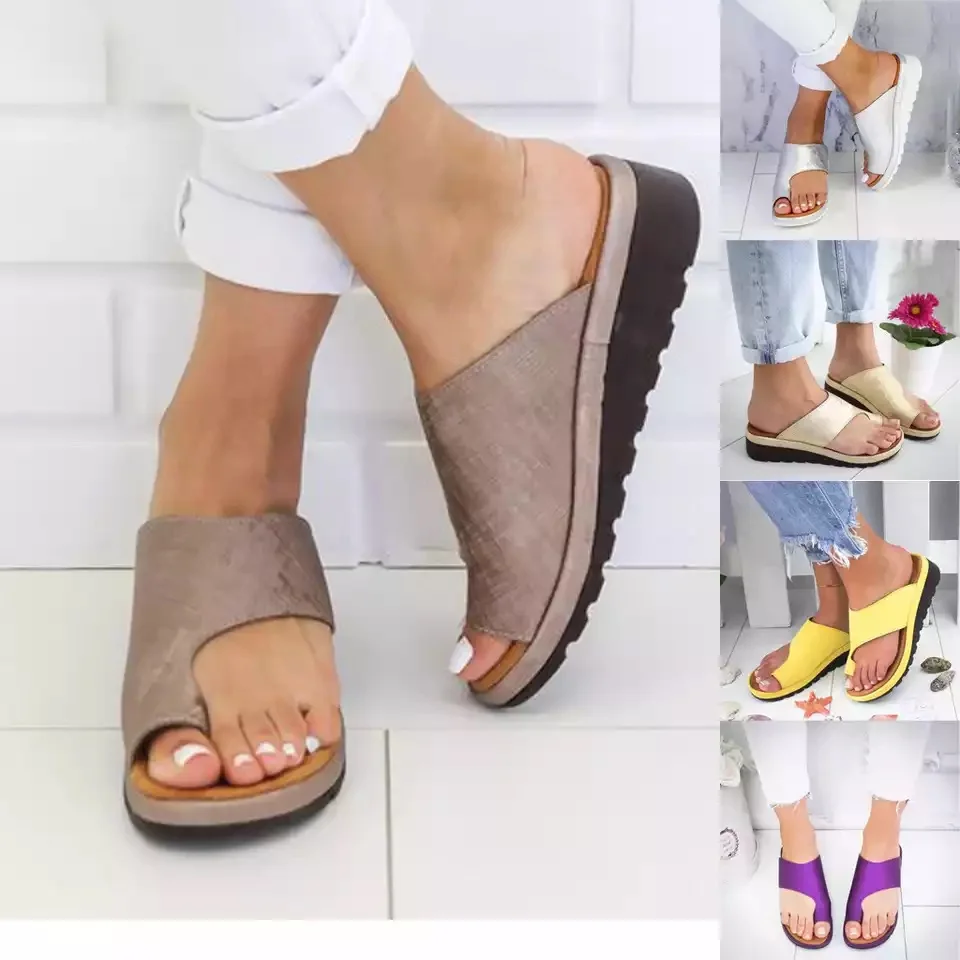

Women Summer Sandals Comfy Platform Flat Shoes Sole Ladies Casual Soft Big Toe Foot Sandal Orthopedic Bunion Corrector Slippers