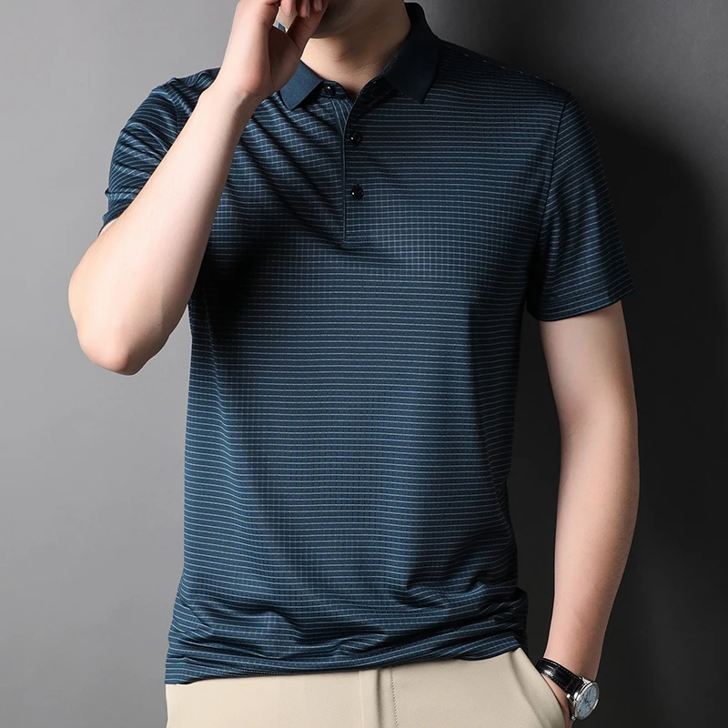 

Summer New Polo Shirt Mulberry Silk Fine Grain Loose Casual Silk Short Sleeve Men's Top