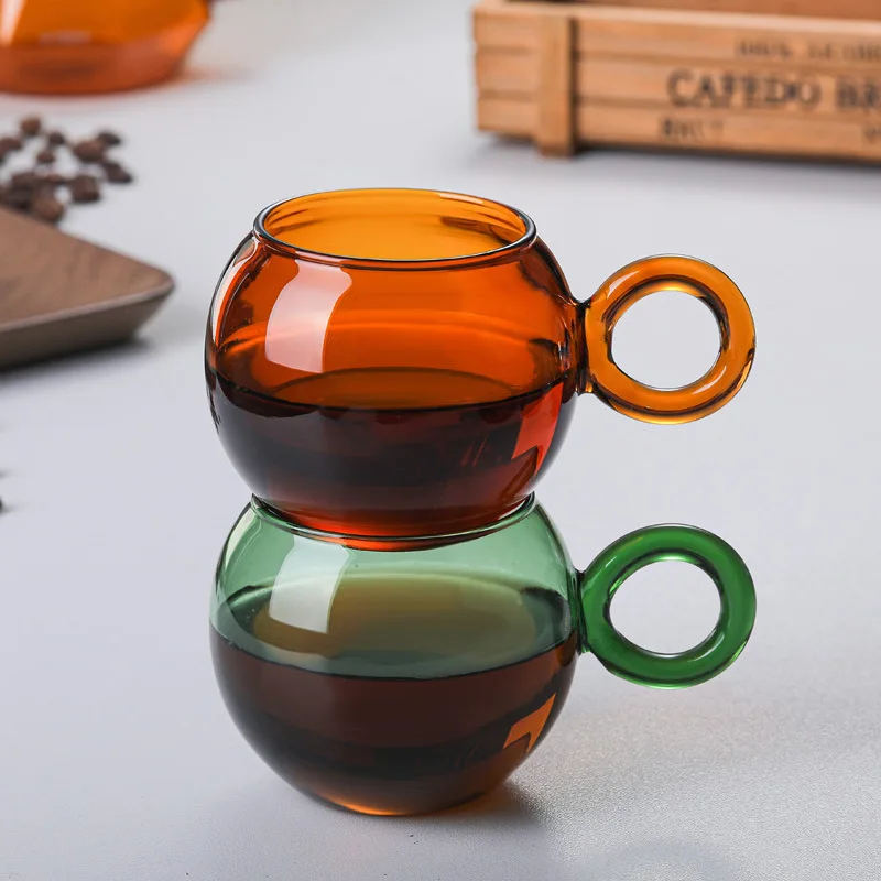 

Nordic Ring Coffee Cup Glass Color Heat-Resistant Microwave Heating Home Exquisite Breakfast Coffee Mug Green Amber 230ml
