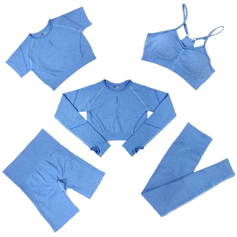 

2/3/5pcs Seamless Yoga Clothing Set Women Workout Wear Sweatshirts Push Up Bodysuits Sports Bra Tops Long Sleeves Women's Spor