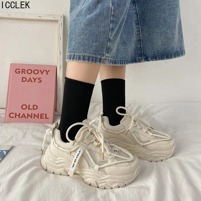 Женские Дизайнерские кроссовки на платформе Нескользящая дышащая светильник